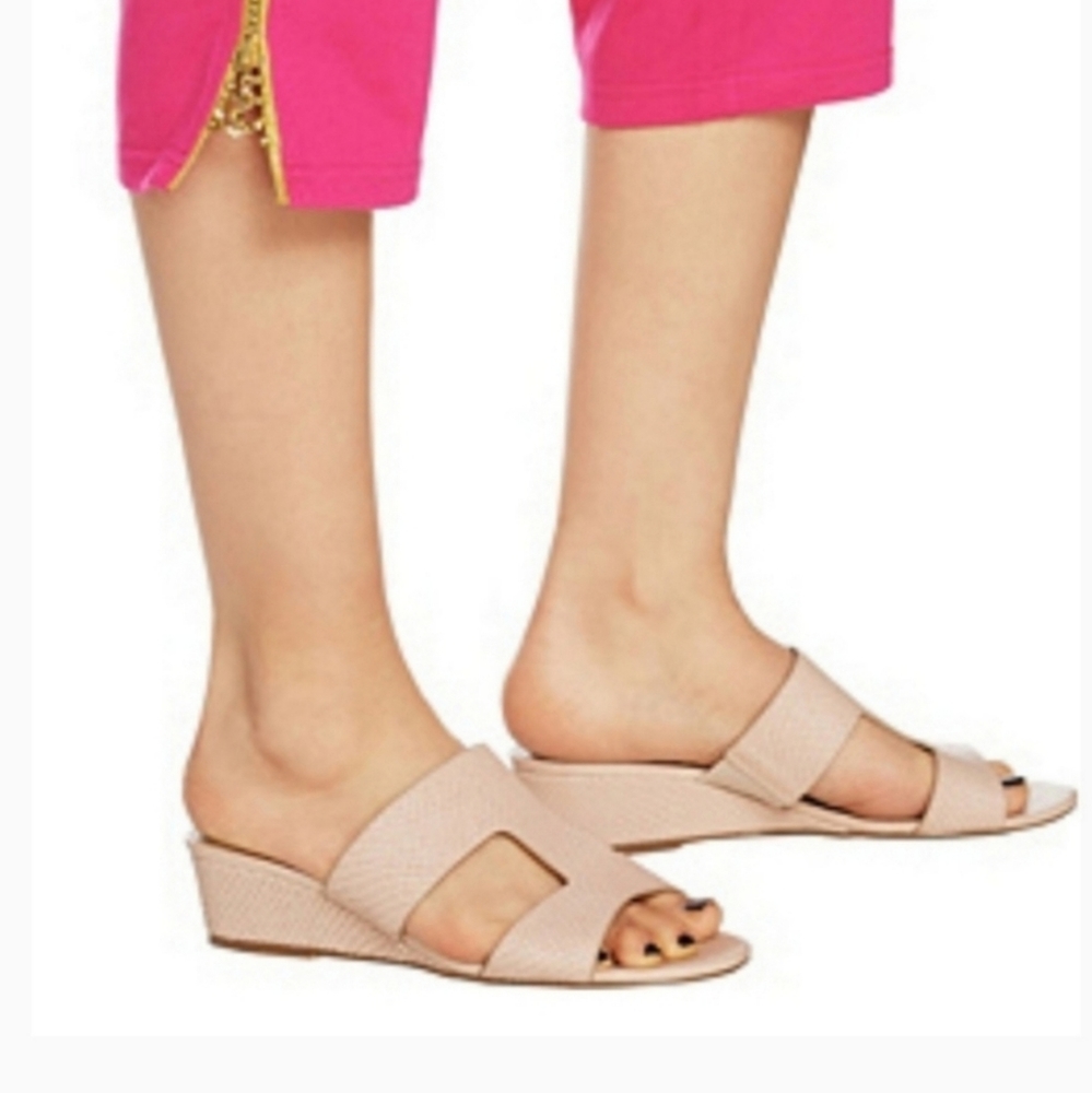 Leather Snake Embrossed Slides Sandals Blush Pink